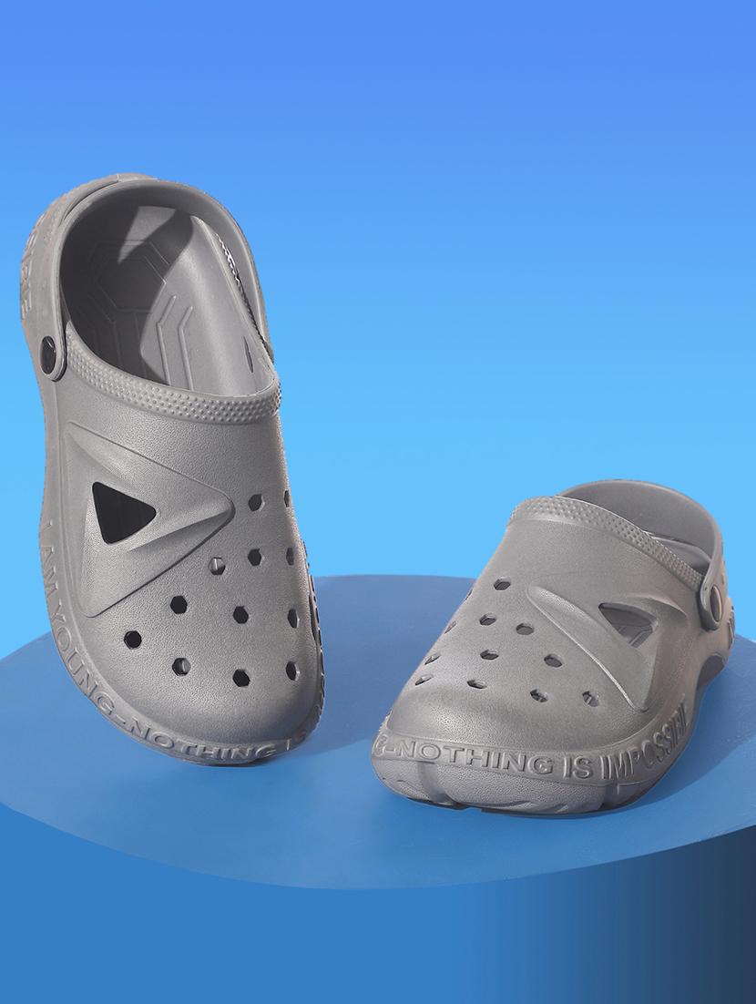 women grey solid clogs