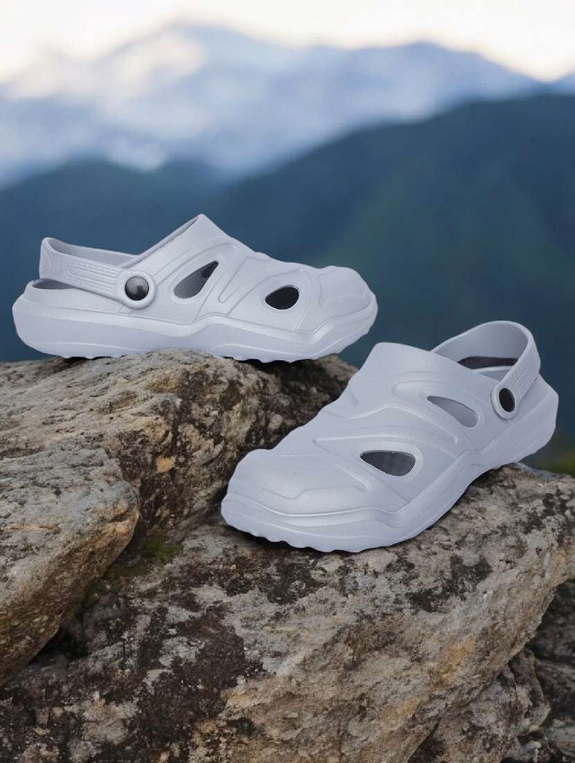 women grey solid clogs