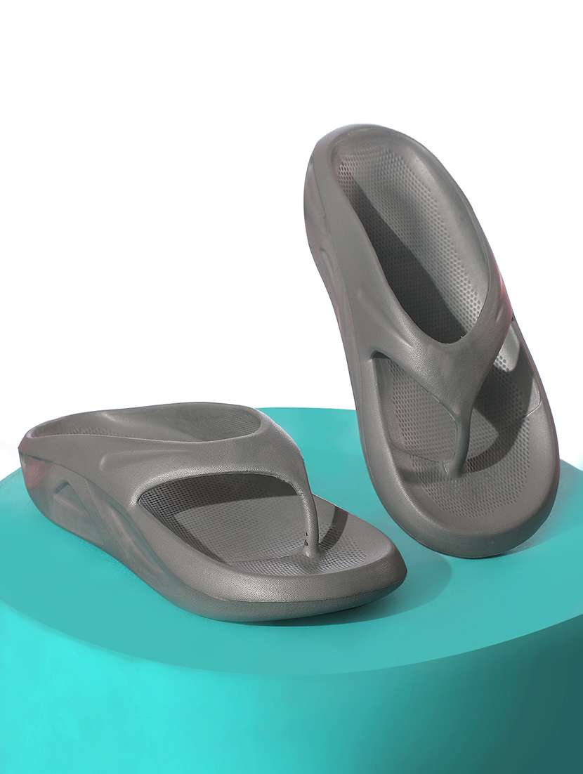 women grey solid slippers