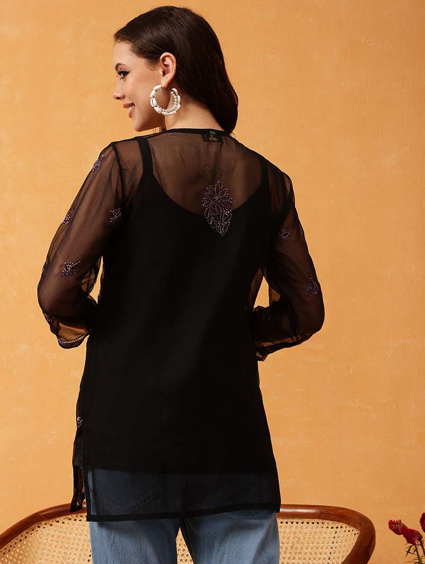 women notch neck chikankari straight kurti - 21527846 -  Standard Image - 2