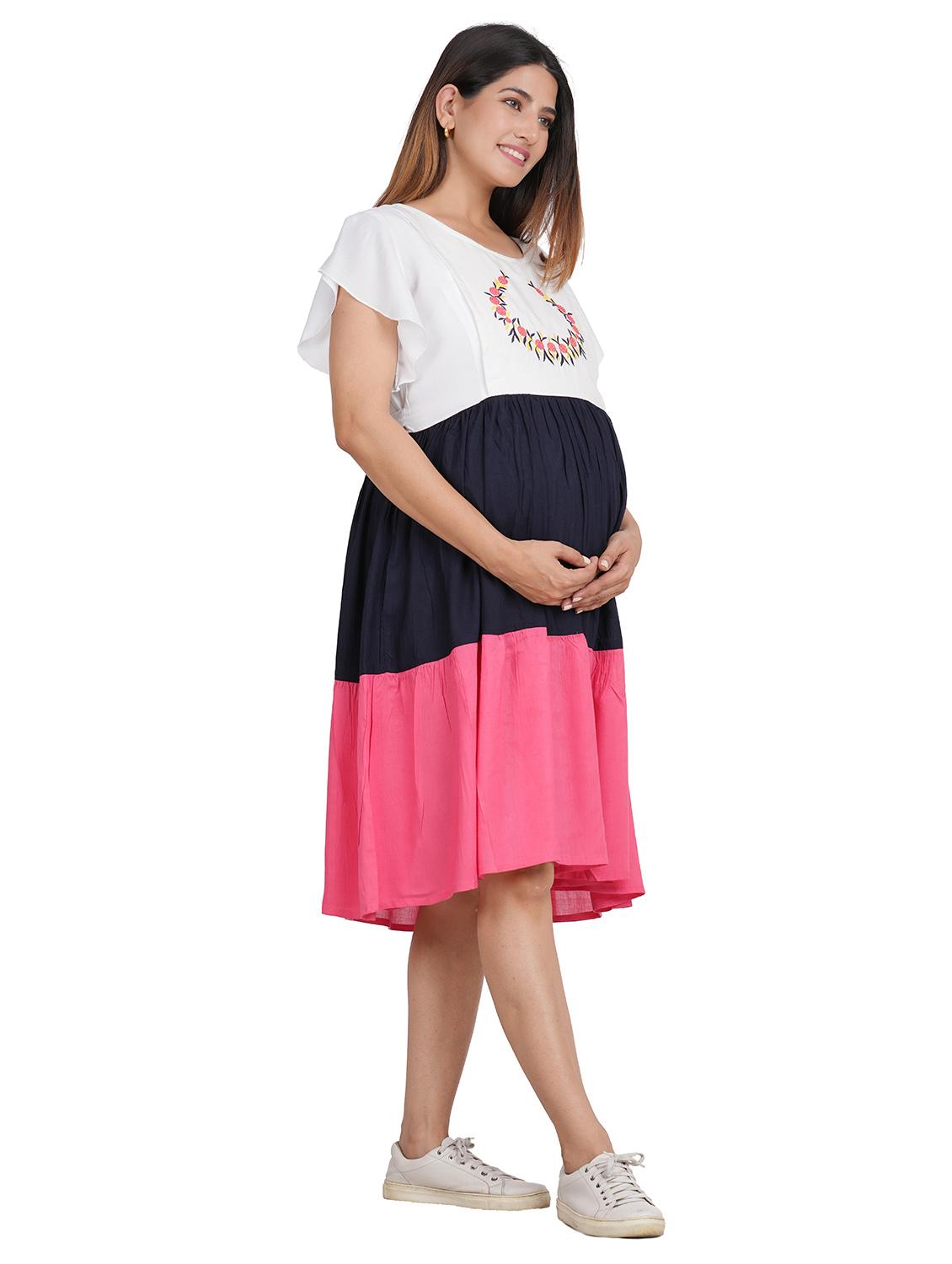 color block embroidered maternity wear dress - 21527854 - Standard Image - 2