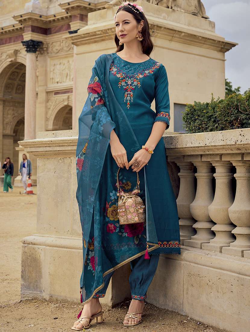 women embroidered kurta salwar set with dupatta