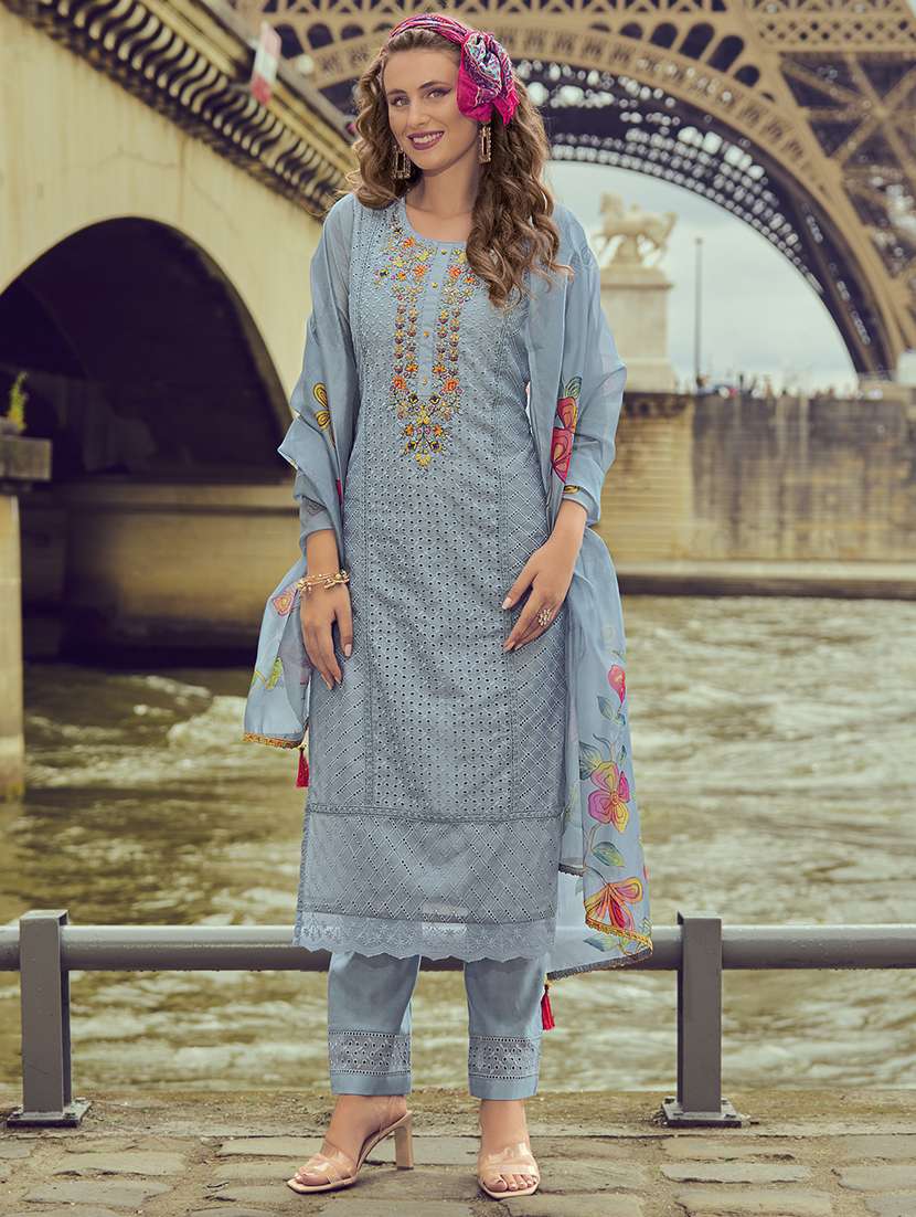women three quarter sleeve kurta pant with dupatta set