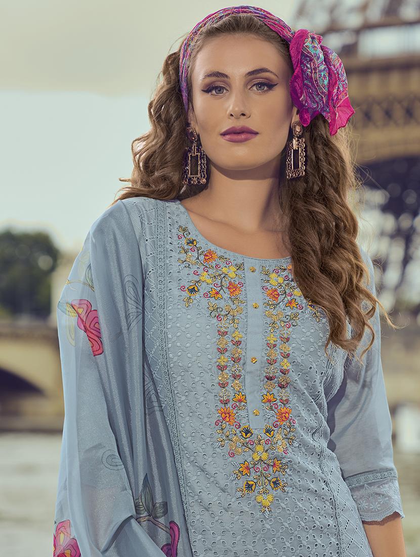 women three quarter sleeve kurta pant with dupatta set - 21527957 - Standard Image - 2