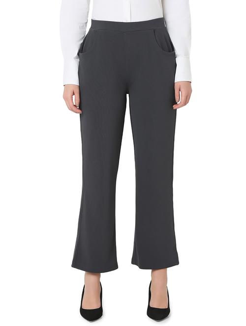 women grey cotton lycra tailored trouser - 21527960 - Standard Image - 0