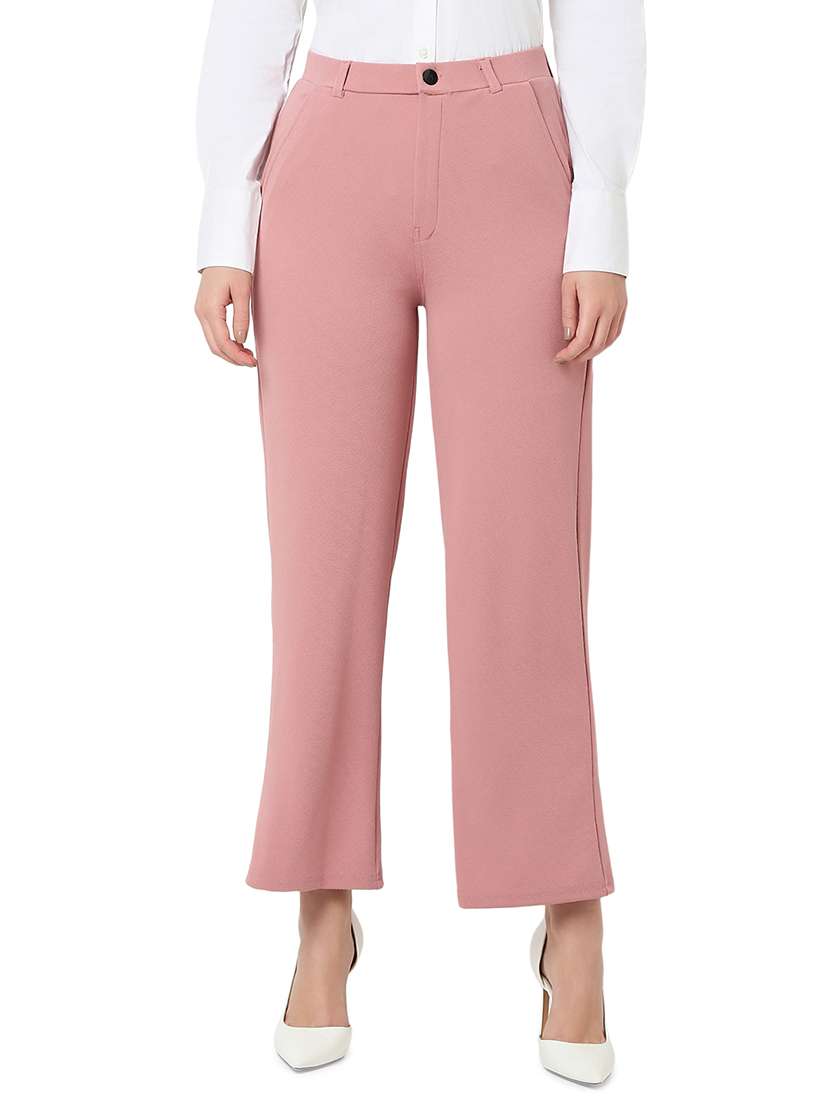 women pink cotton lycra tailored trouser