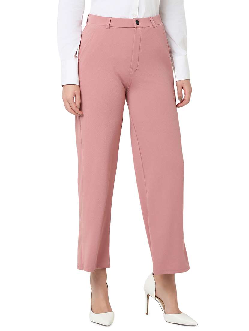 women pink cotton lycra tailored trouser - 21527968 -  Standard Image - 2