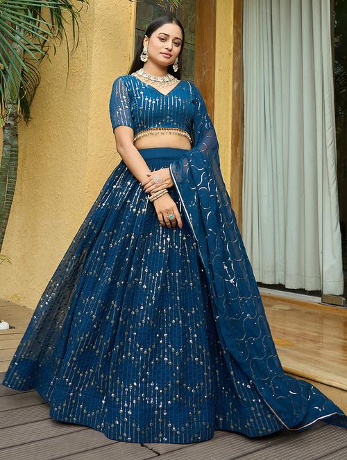 women navy blue flared lehenga - 21527999 -  Standard Image - 0