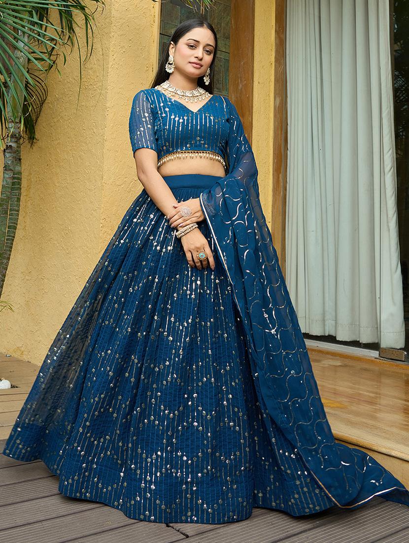 women navy blue flared lehenga - 21527999 -  Zoom Image - 0