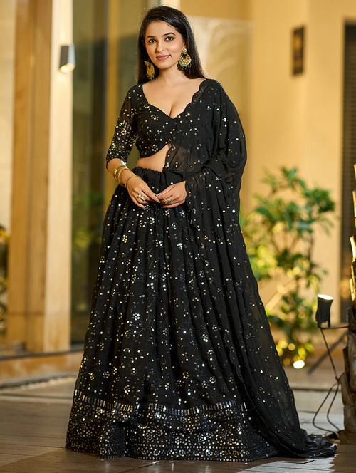 women black flared lehenga - 21528001 - Standard Image - 0