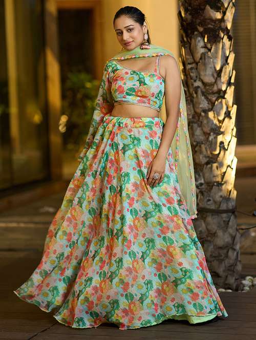 women sea green flared lehenga - 21528009 -  Standard Image - 0