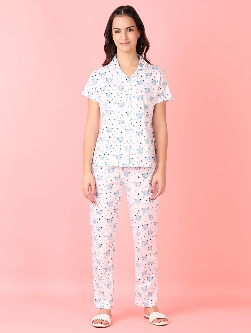 women white printed nightwear pyjama set