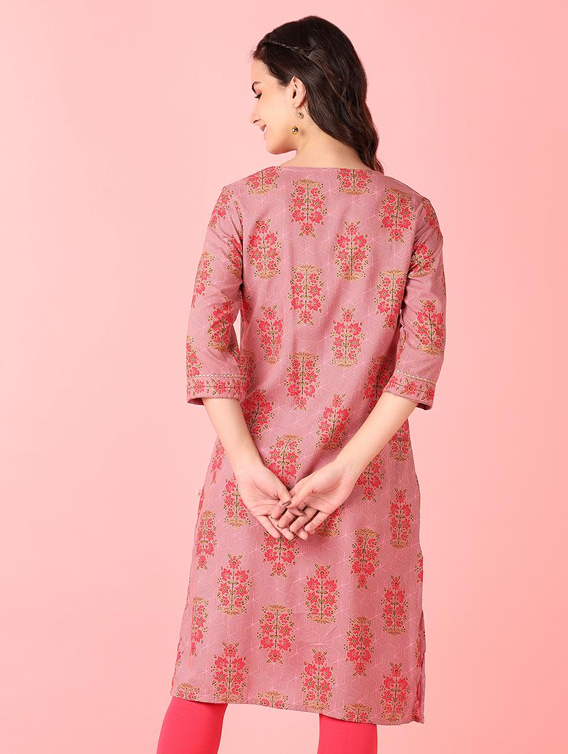 women three quarter sleeve straight kurta - 21528148 - Standard Image - 2