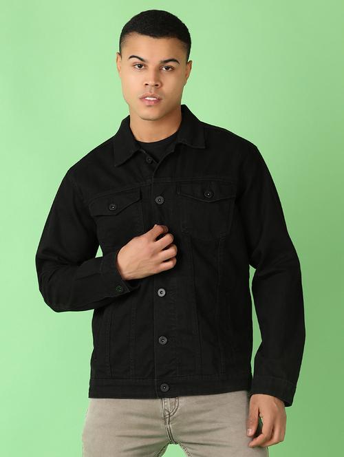men long sleeves solid denim casual jacket - 21528149 - Standard Image - 0