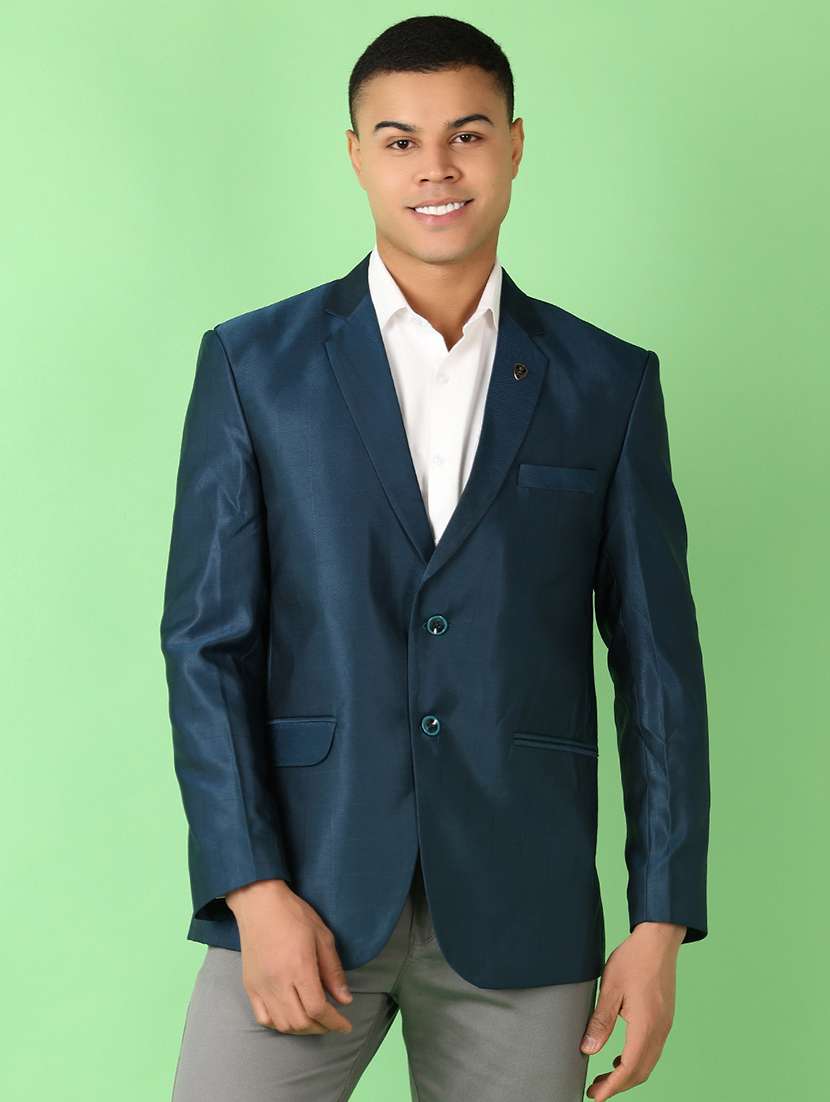 teal solid single breasted formal blazer