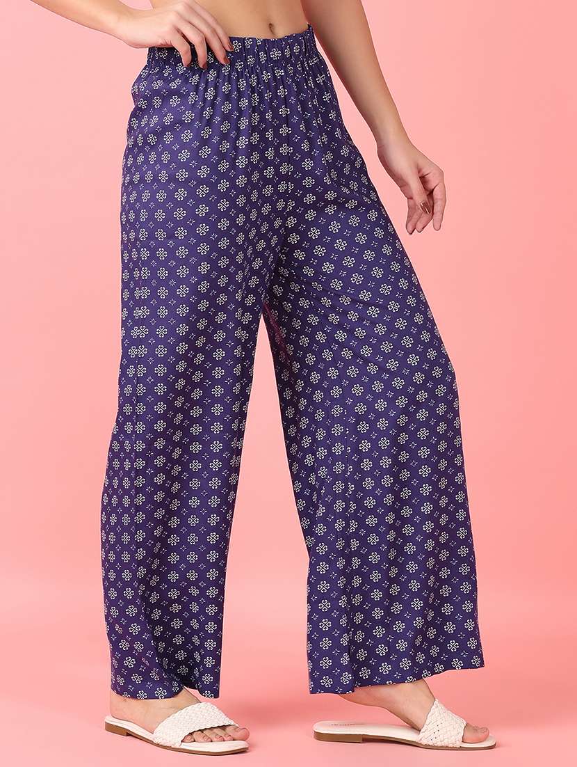 women blue printed straight palazzo - 21528240 -  Standard Image - 2