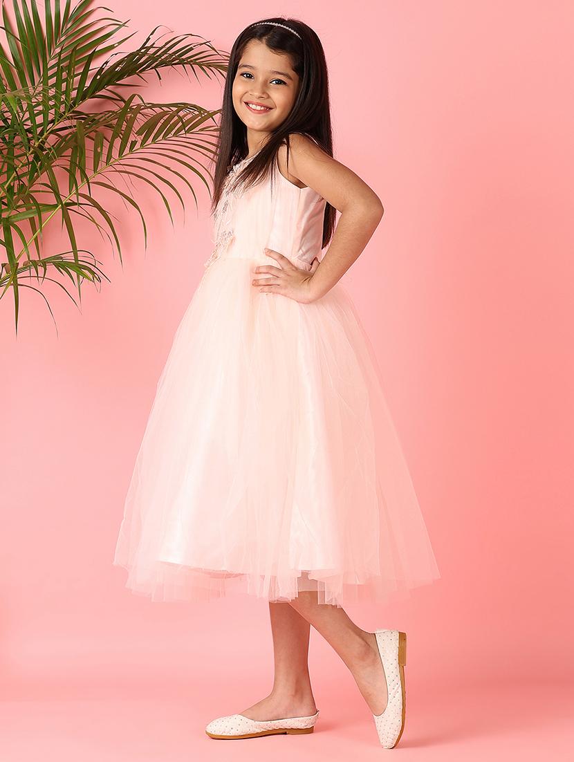 girls peach sequined work round neck frock - 21528244 - Standard Image - 2