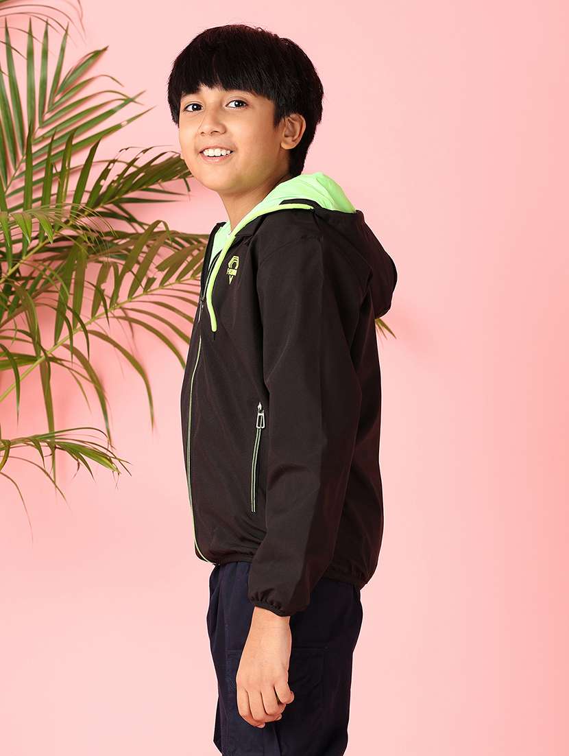 boys black solid long sleeve hooded jackets - 21528281 -  Standard Image - 2