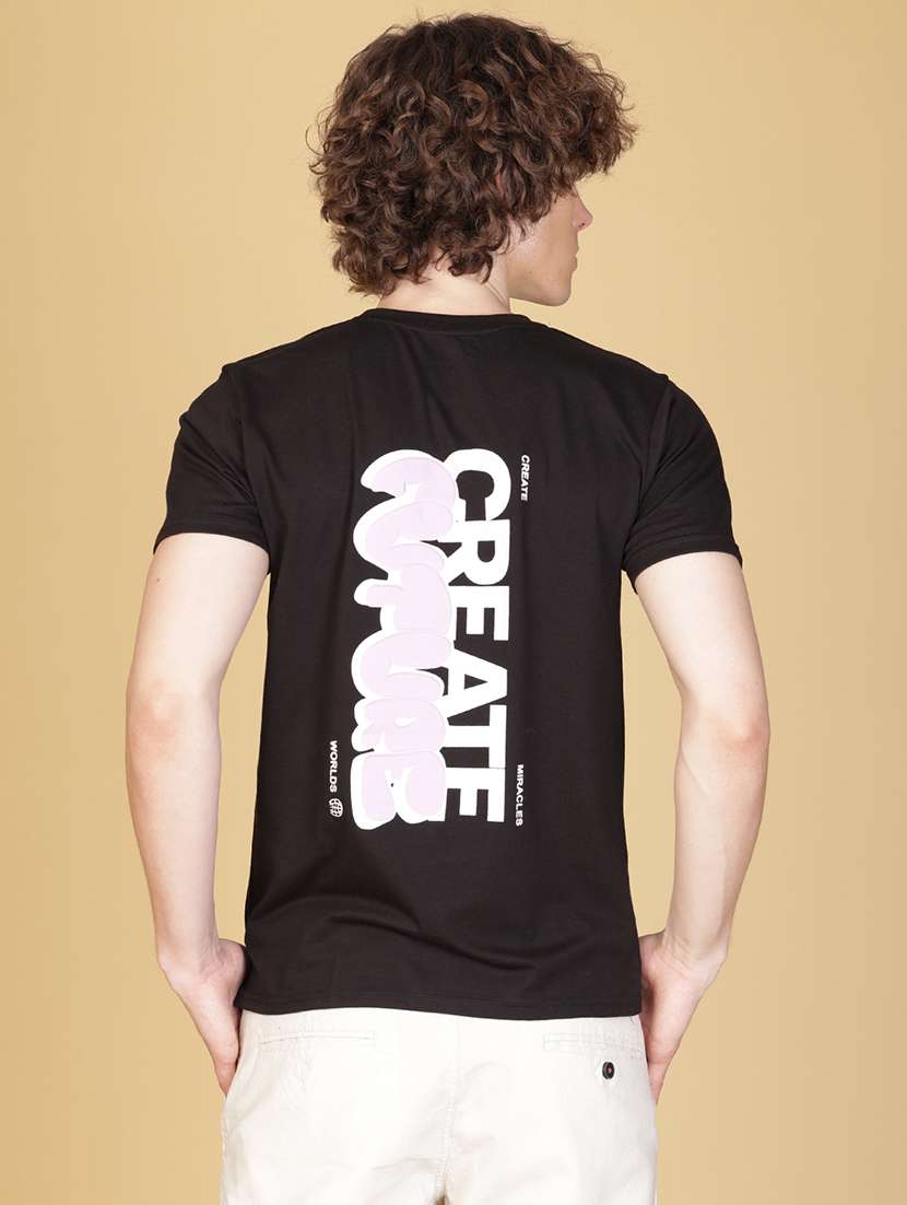 Black Cotton Front Print Tshirt - 21528443 -  Standard Image - 2