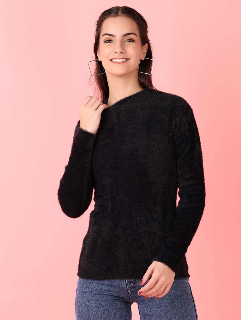women solid long sleeve pullover
