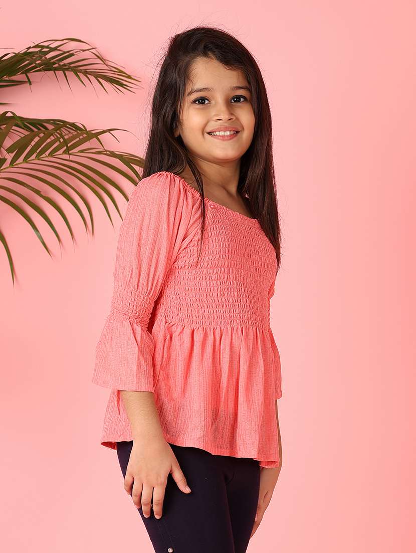 girls peach solid bell sleeve top - 21528907 -  Standard Image - 2