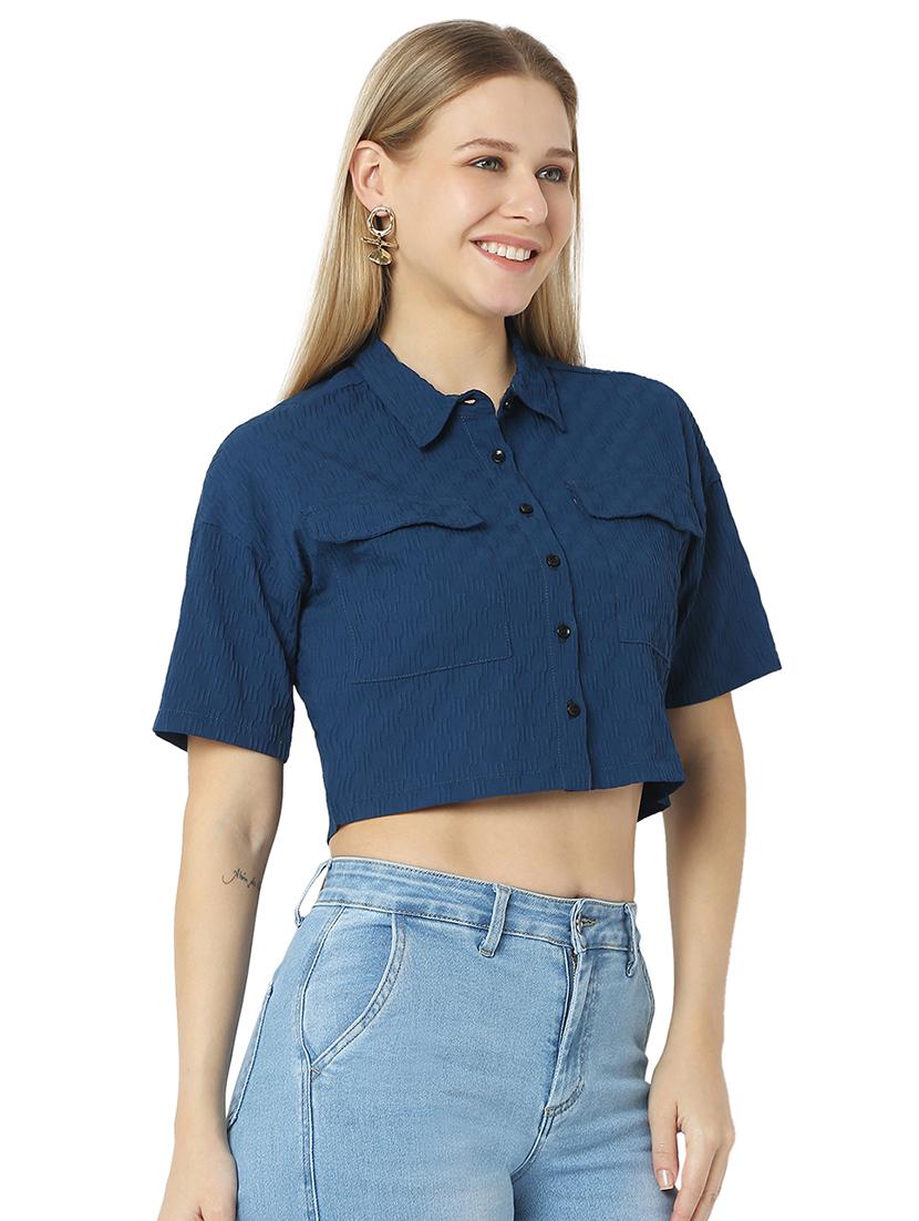 women navy blue polyester boxy shirt - 21529247 - Standard Image - 2