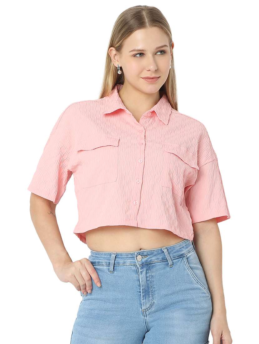 women pink polyester boxy shirt