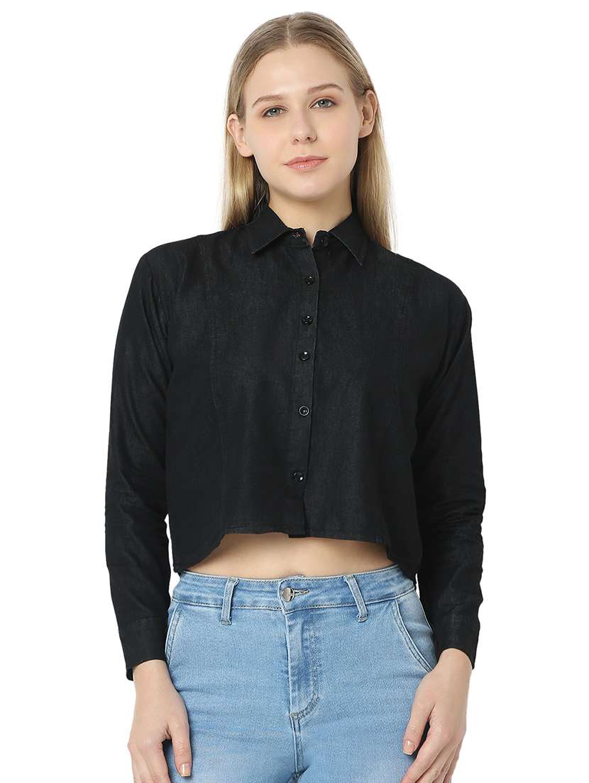 women black denim boxy shirt