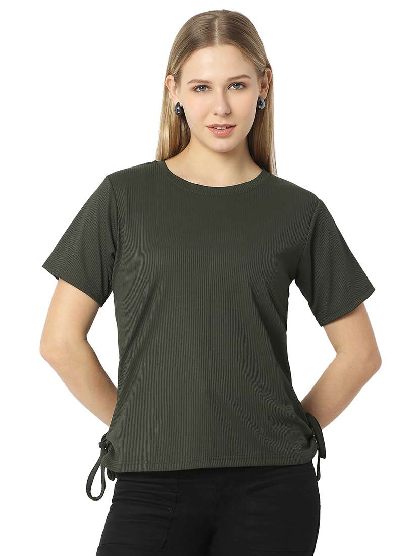 women solids round neck top