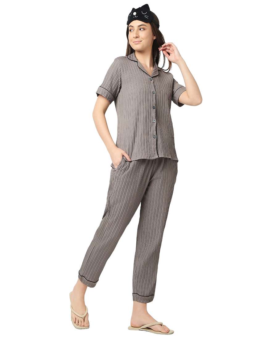 women brown polyester pyjama nightwear set - 21529274 -  Standard Image - 2