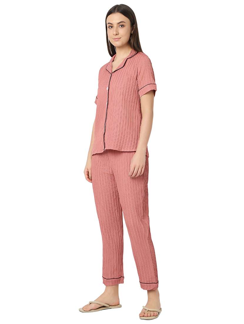 women peach polyester pyjama nightwear set - 21529275 -  Standard Image - 2