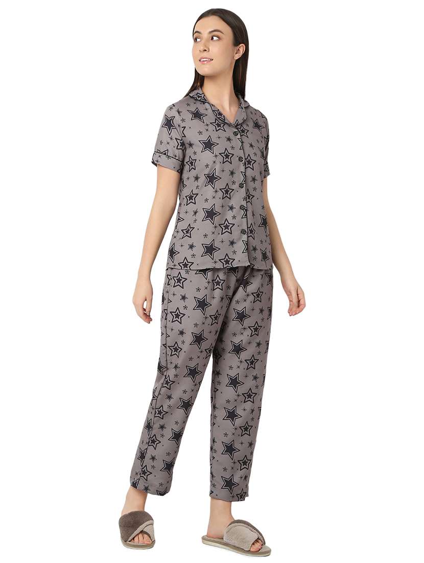 women brown cotton pyjama nightwear set - 21529290 -  Standard Image - 2