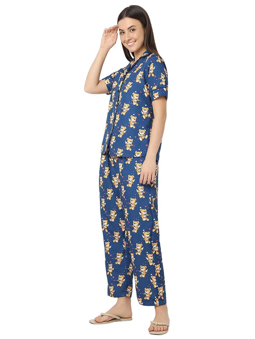 women blue cotton pyjama nightwear set - 21529292 -  Standard Image - 2