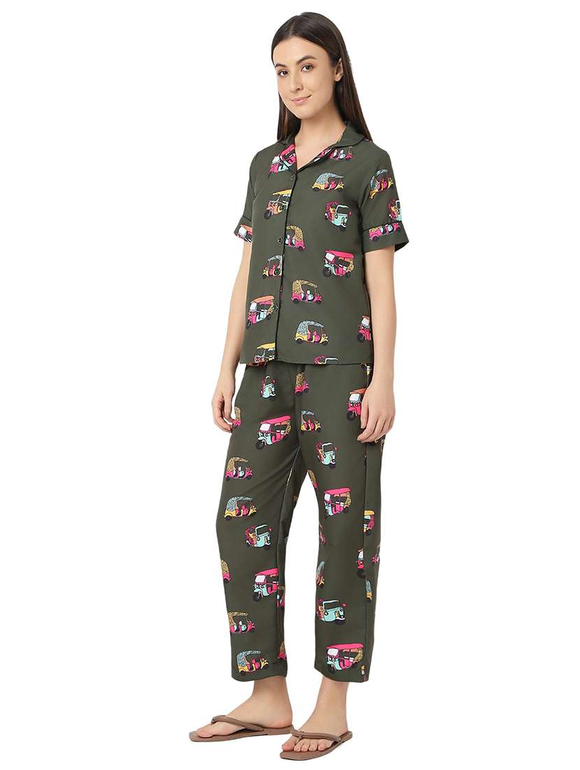 women green cotton pyjama nightwear set - 21529293 - Standard Image - 2