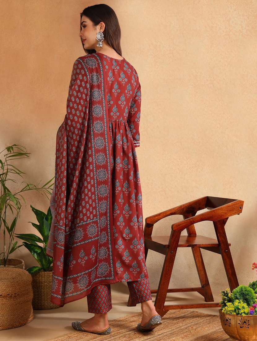 women floral three quarter sleeve suit set - 21529298 - Standard Image - 2