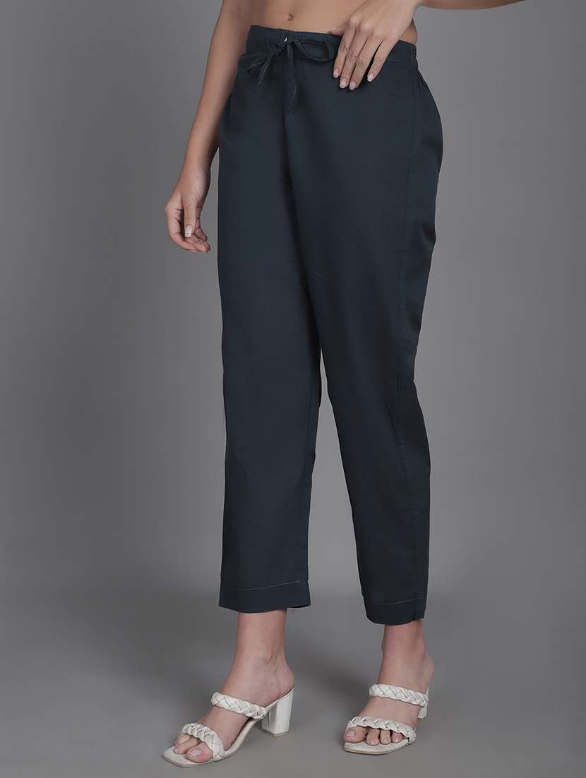 women solids ankle length flat front trouser - 21529328 -  Standard Image - 2