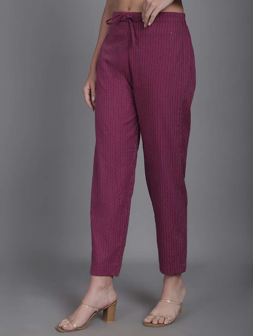 women stripes ankle length flat front trouser - 21529330 -  Standard Image - 2
