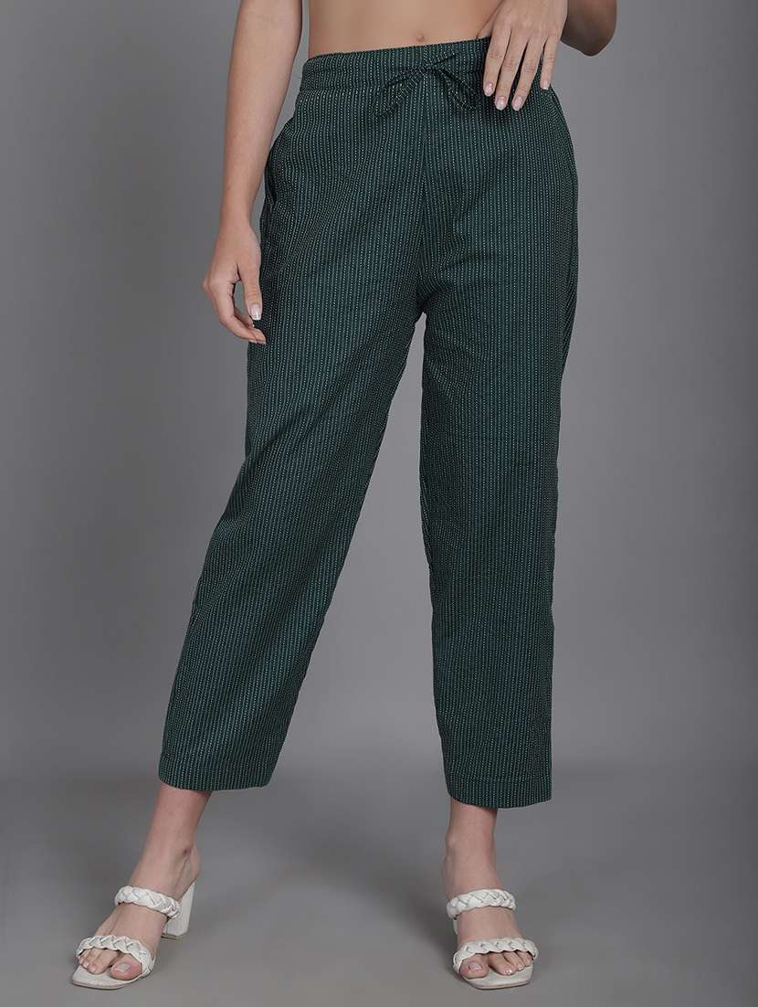 women stripes ankle length flat front trouser