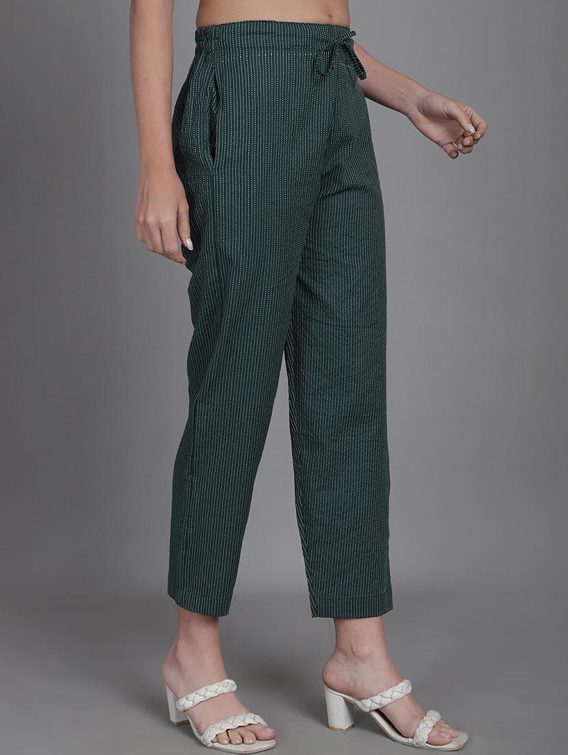 women stripes ankle length flat front trouser - 21529331 - Standard Image - 2
