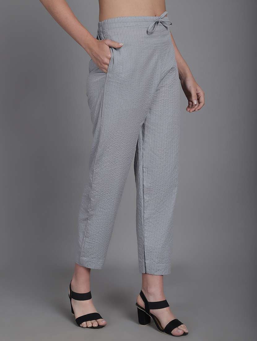 women stripes ankle length flat front trouser - 21529332 -  Standard Image - 2