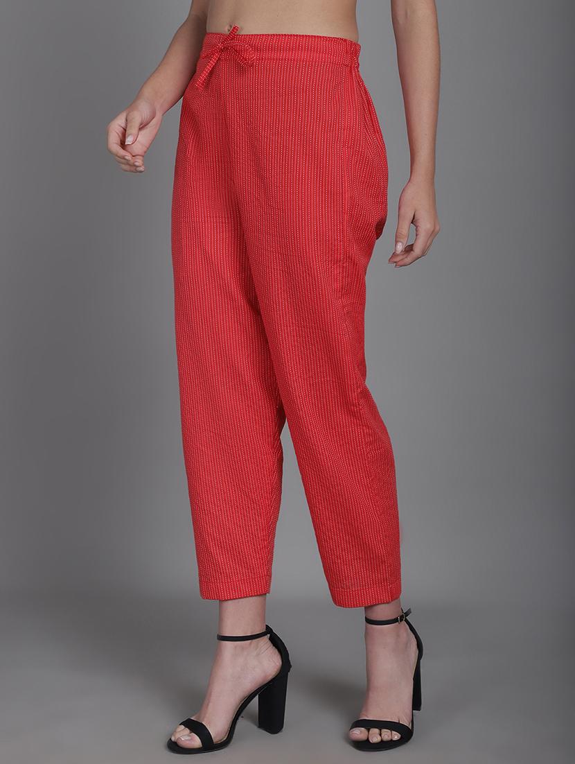 women stripes ankle length flat front trouser - 21529334 - Standard Image - 2