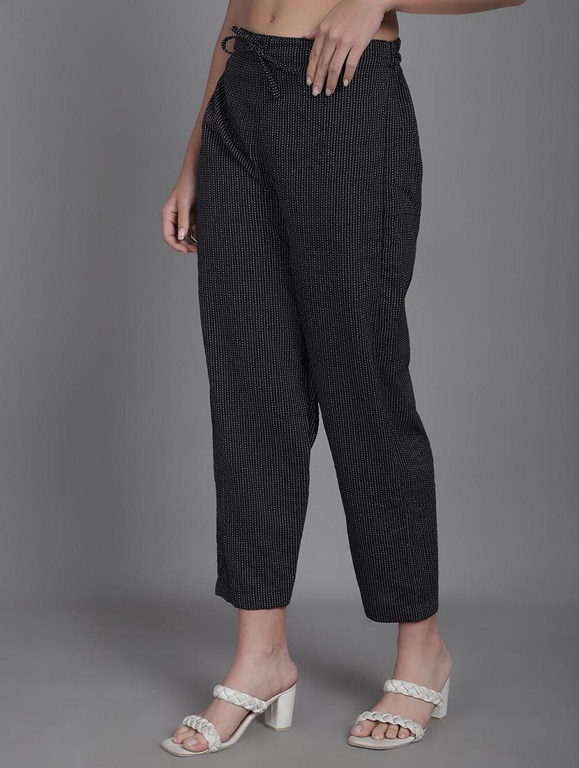 women stripes ankle length flat front trouser - 21529335 - Standard Image - 2