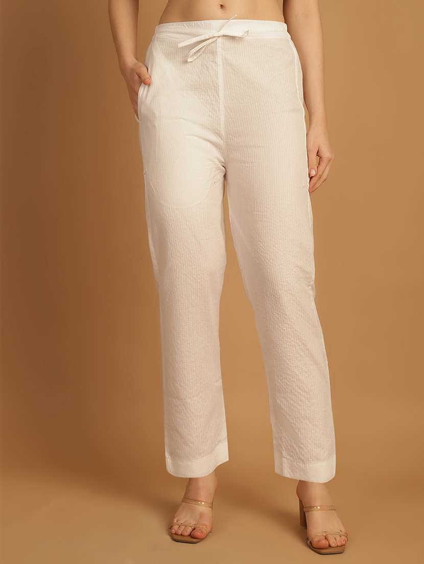 women stripes ankle length flat front trouser