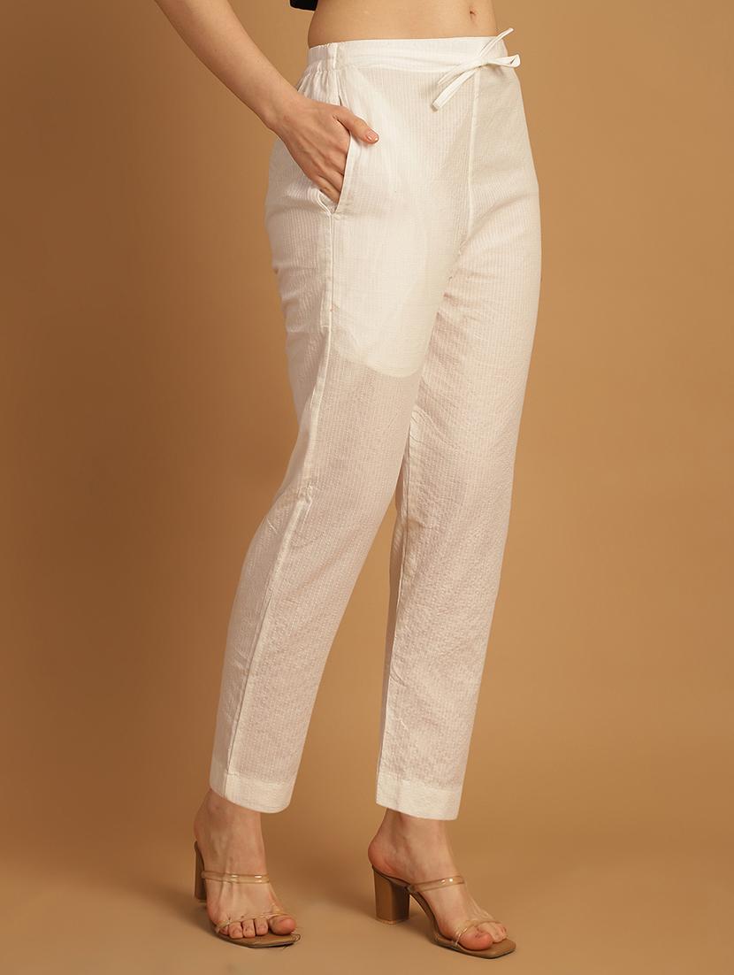 women stripes ankle length flat front trouser - 21529344 - Standard Image - 2
