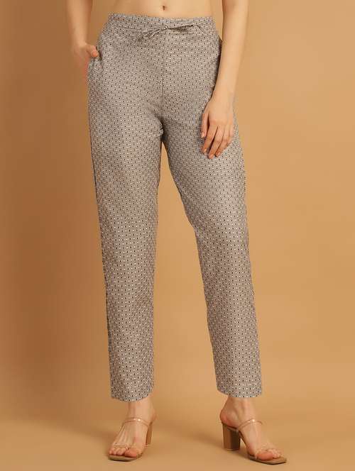 women printed ankle length flat front trouser - 21529347 - Standard Image - 0