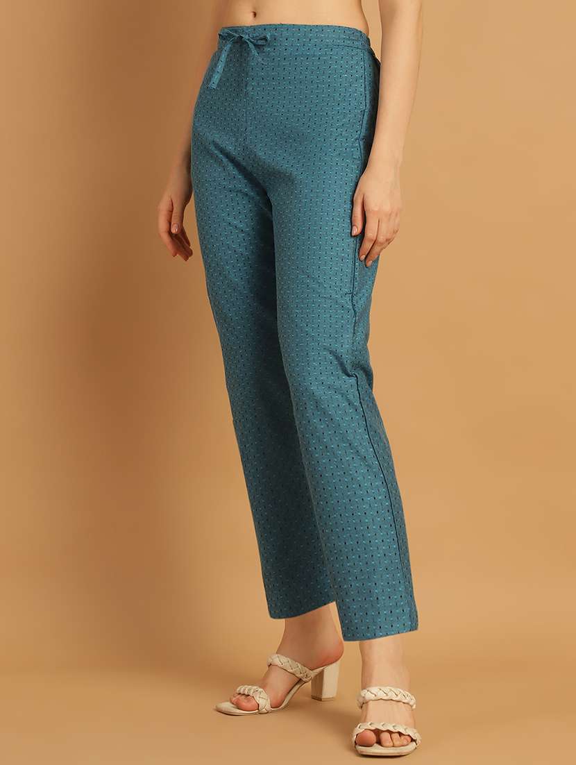 women printed ankle length flat front trouser - 21529365 -  Standard Image - 2