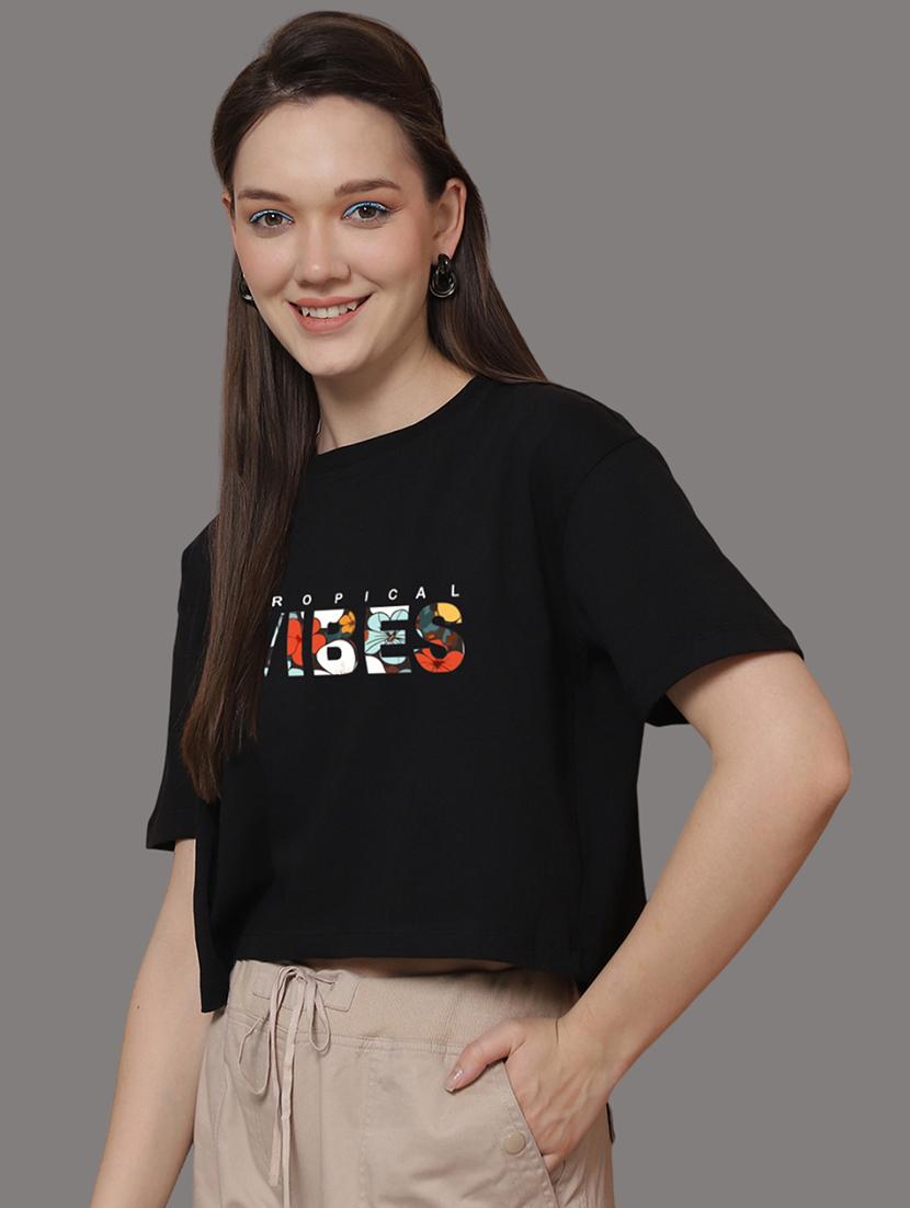 women printed short sleeve crop t-shirt - 21529366 - Standard Image - 2