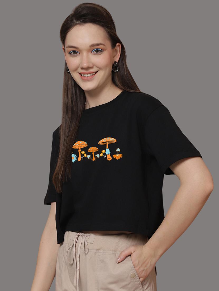 women printed short sleeve crop t-shirt - 21529368 - Standard Image - 2