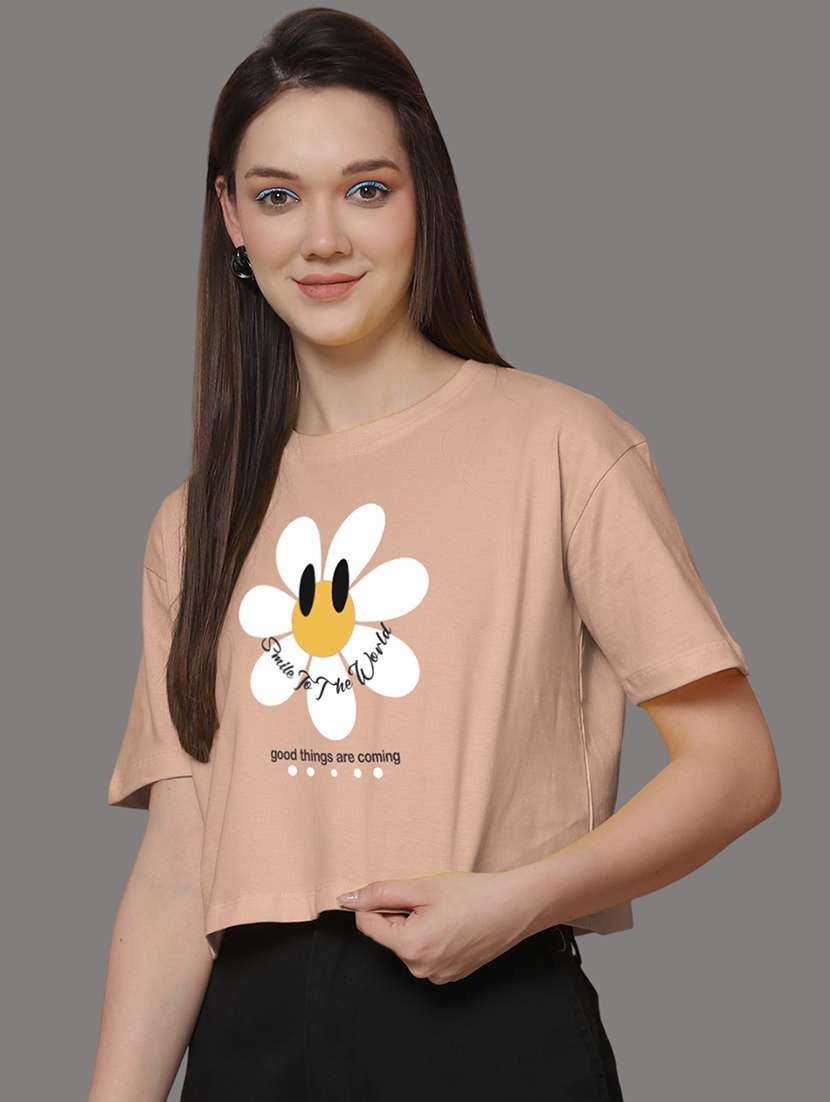 women printed short sleeve crop t-shirt - 21529370 - Standard Image - 2