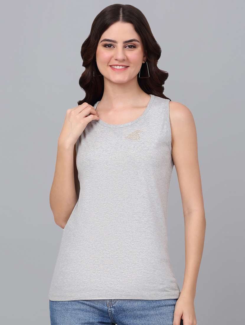 women grey cotton tank t-shirt